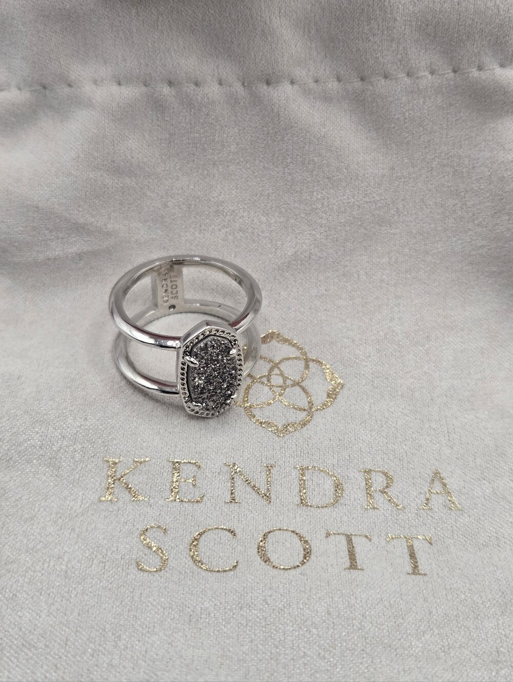 Kendra Scott Silver Double-Band Ring with Gray Druzy
